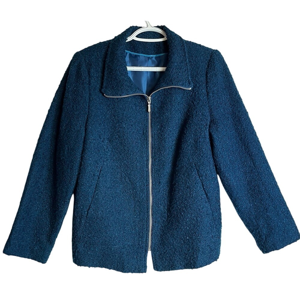 Tanjay Teal Textured Zip Up Jacket Cozy Coastal Aesthetic